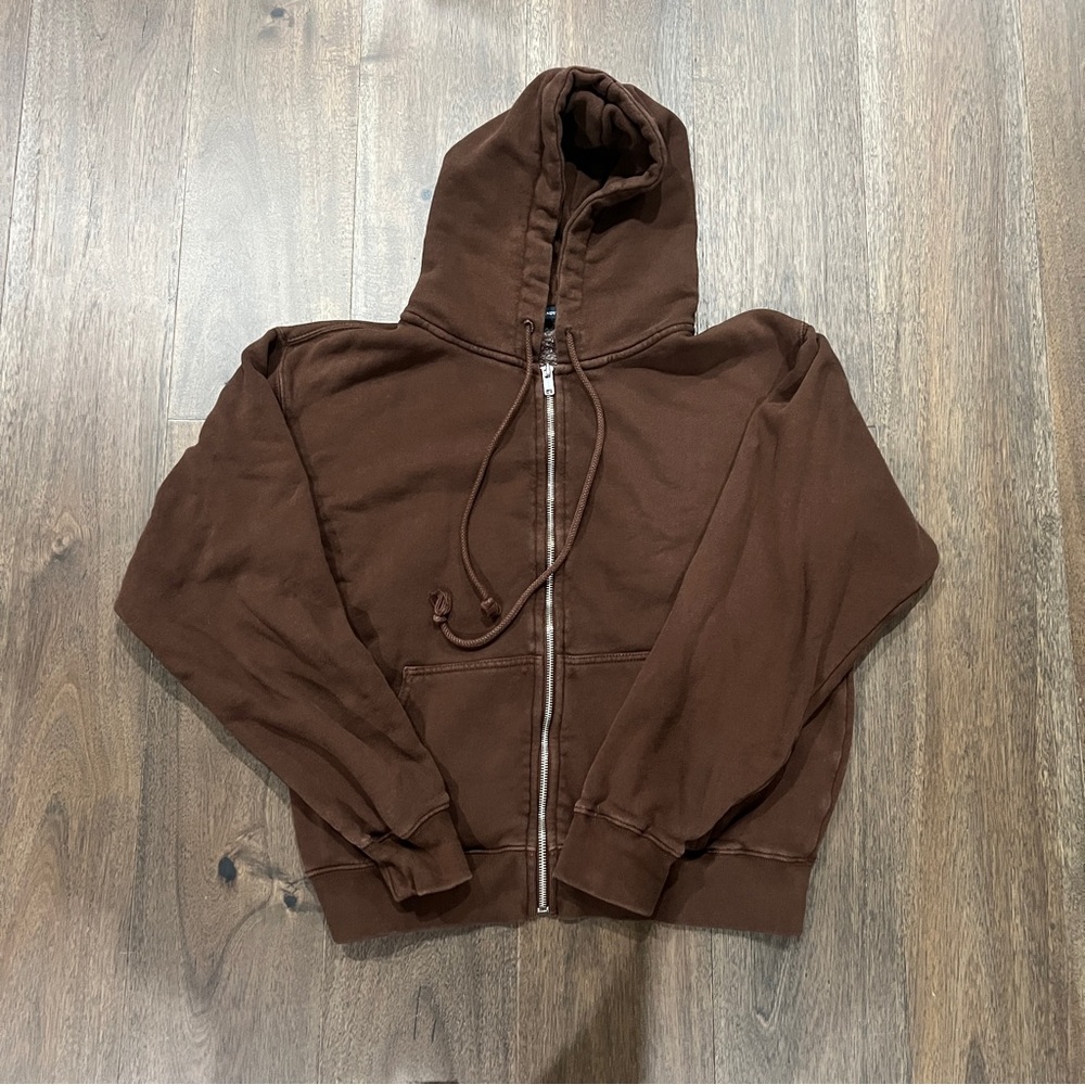 Brown Brandy Melville Zip-Up Jacket Hoodie